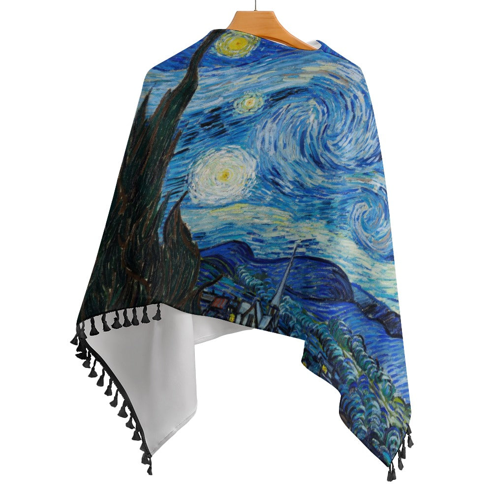 Van Gogh Starry Night Fringed Knit Cape
