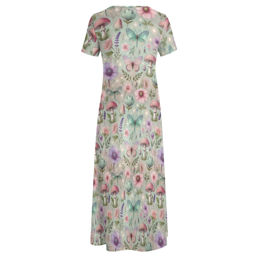 Women's Art Print Round-Neck Short-Sleeve Dress