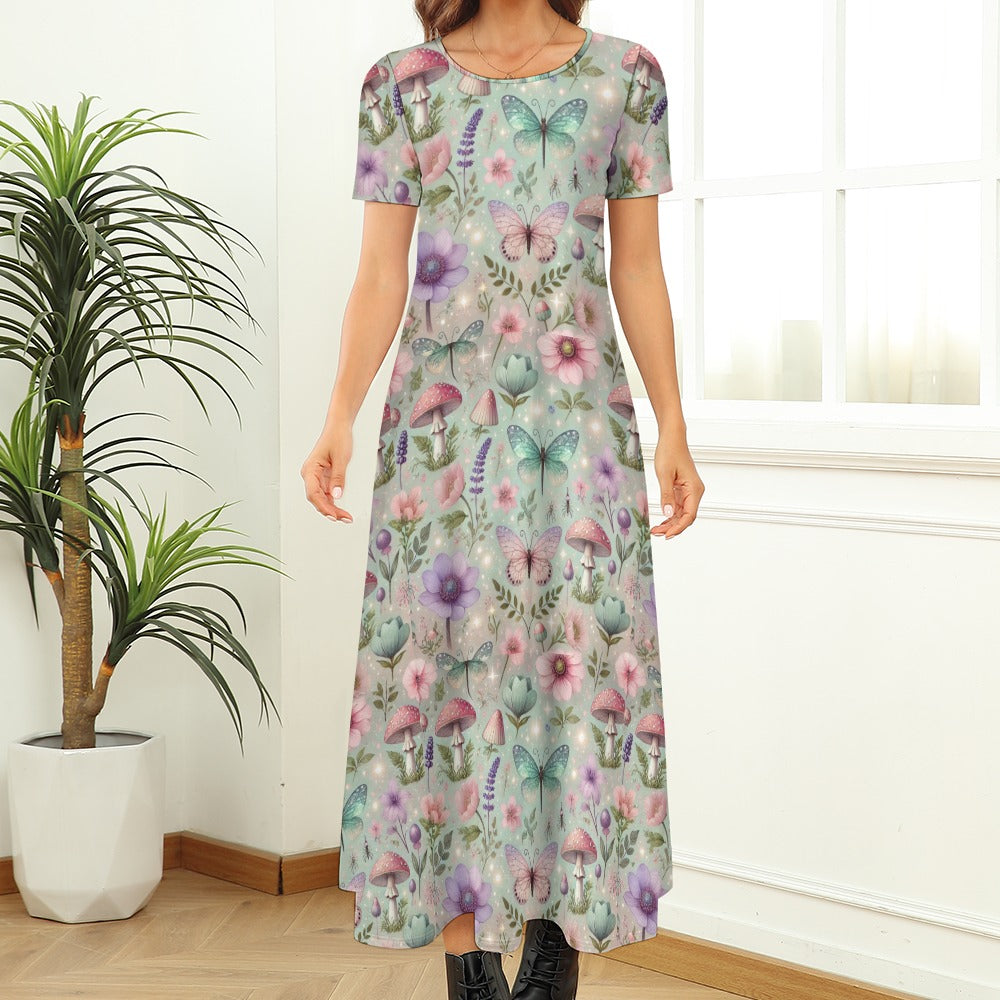 Women's Art Print Round-Neck Short-Sleeve Dress