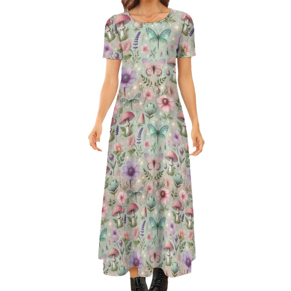 Women's Art Print Round-Neck Short-Sleeve Dress