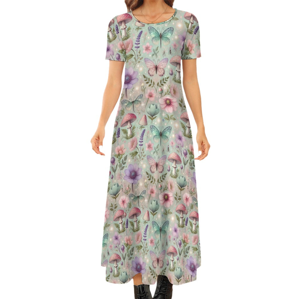 Women's Art Print Round-Neck Short-Sleeve Dress