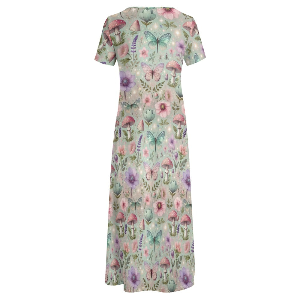 Women's Art Print Round-Neck Short-Sleeve Dress