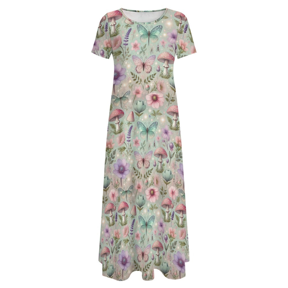 Women's Art Print Round-Neck Short-Sleeve Dress
