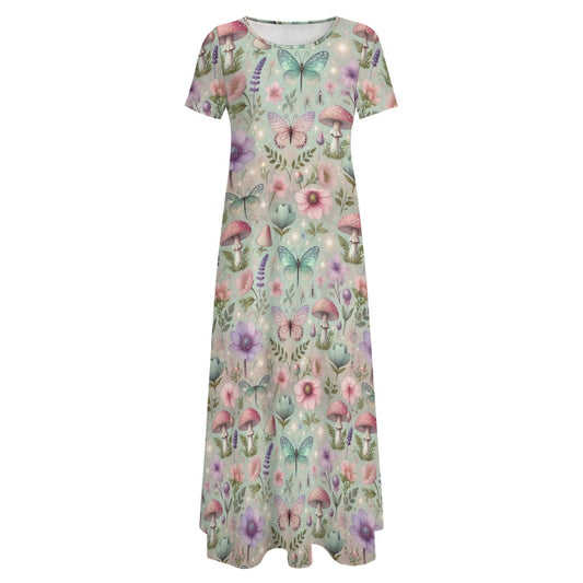 Women's Art Print Round-Neck Short-Sleeve Dress