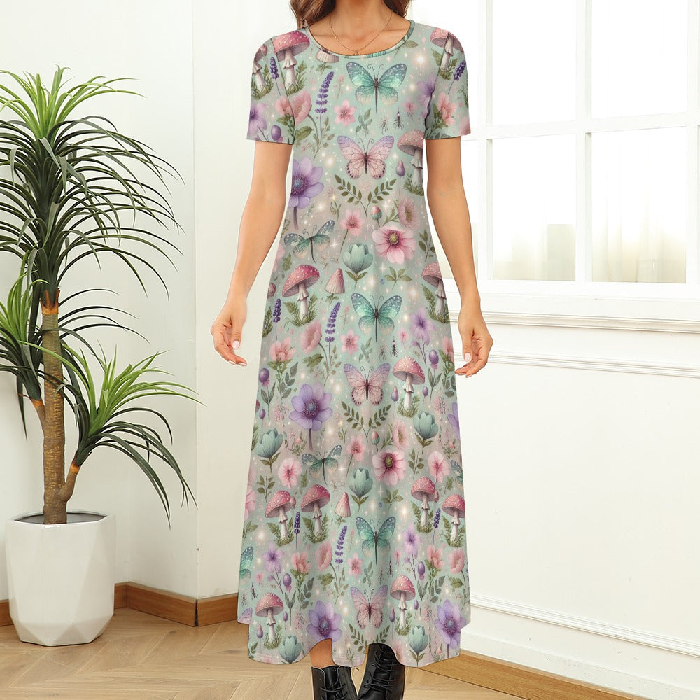 Women's Art Print Round-Neck Short-Sleeve Dress