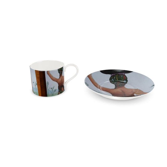 African lady cup/saucer set and Chinese child cup/saucer set