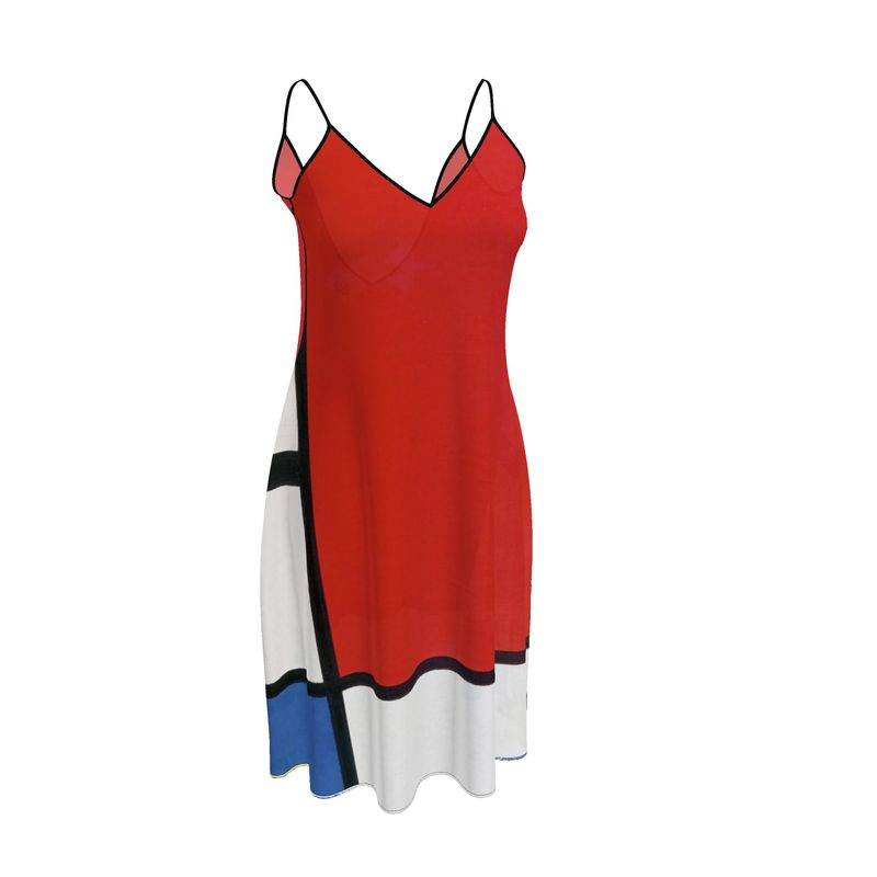 Abstract V-Neck Slip Dress – Inspired by Piet Mondrian (Comp #39)