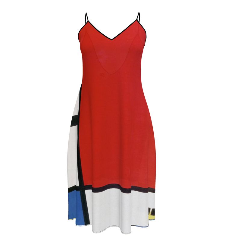 Abstract V-Neck Slip Dress – Inspired by Piet Mondrian (Comp #39)